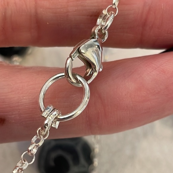 Sterling silver natural stone station large lobster clasp etched carved stone - Picture 4 of 9